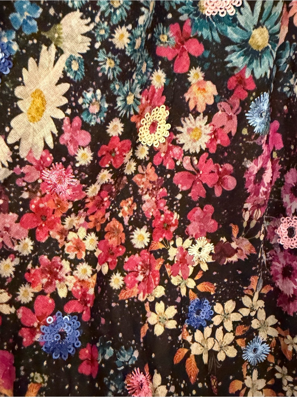 BNWT Anthropologie Black Floral Midi Dress with Multi-Color Bouquet Print sz S - Picture 5 of 6